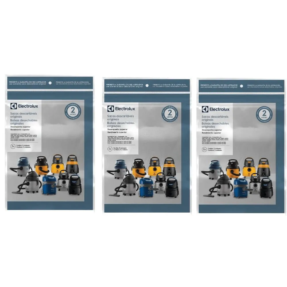 3 Kits 3 Sacos de aspirador de pó - Modelos A10, Acqua Power e Gt2000 (CSE10) Electrolux