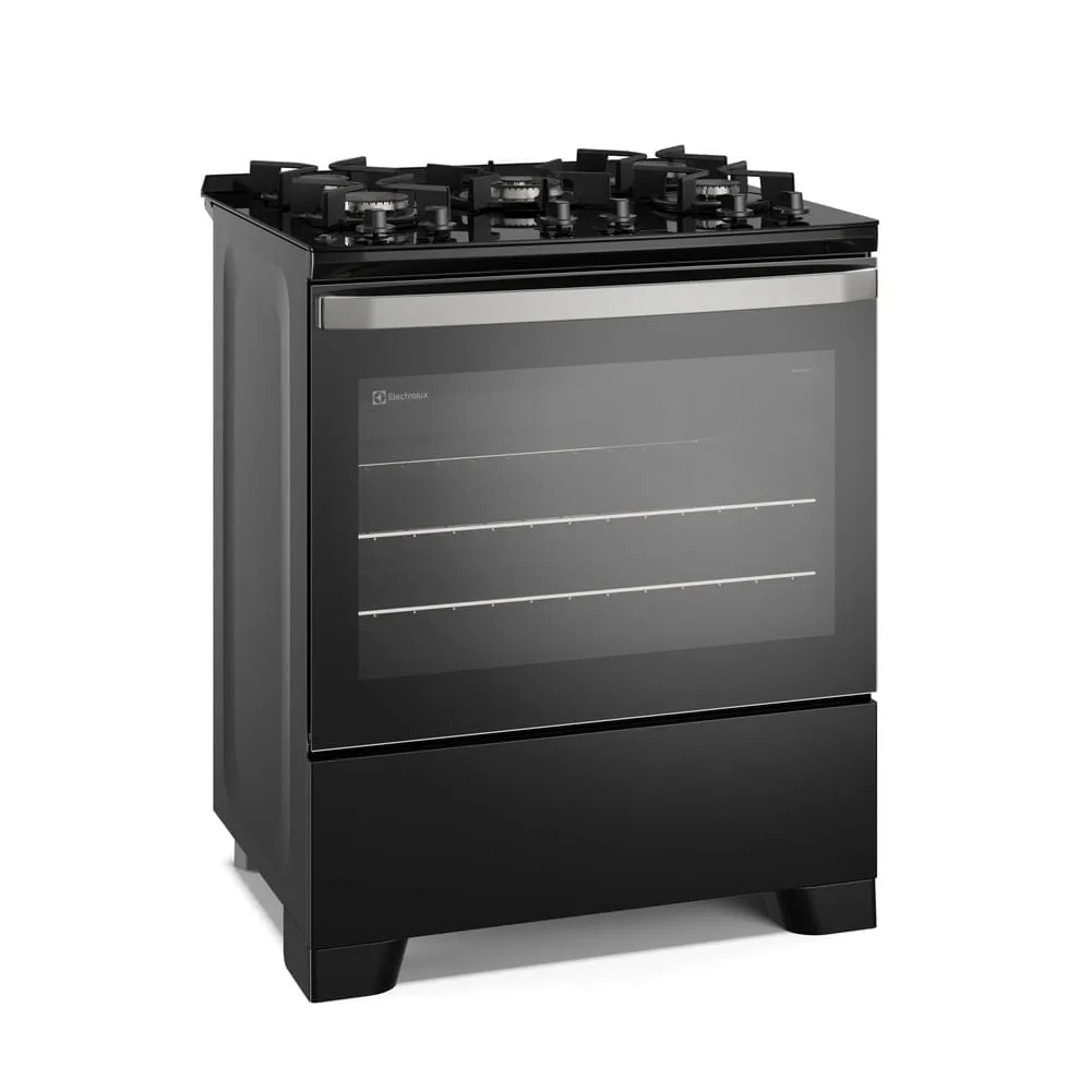 Fogão 5 bocas Electrolux Preto Efficient Mesa de Vidro, PerfectCook e Grades de Ferro (FE5GB)