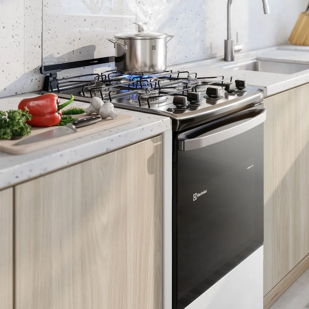 Fogão 4 bocas Electrolux Efficient Branco Mesa Inox, PerfectCook e VaporBake® (FE4IW)