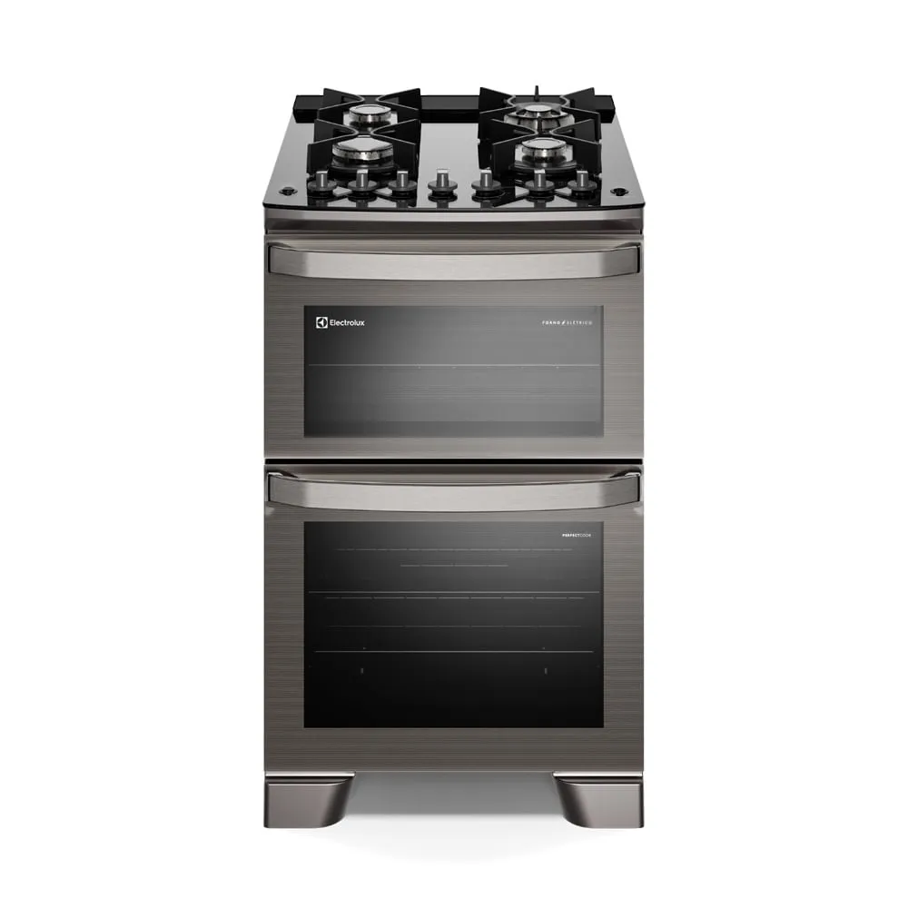 Fogão 4 bocas Electrolux Cinza Experience Mesa de Vidro, 2 fornos e PerfectCook360 (FE4DG)