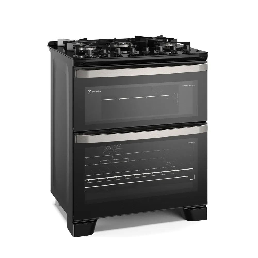Fogão 5 bocas Electrolux Preto Experience 2 Fornos, Mesa de Vidro e PerfectCook360 (FE5DP)