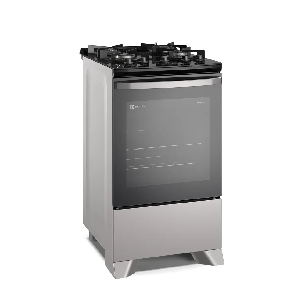 Fogão 4 bocas Electrolux Prata Efficient com Mesa de Vidro, Tripla Chama e VaporBake (FE4GS)