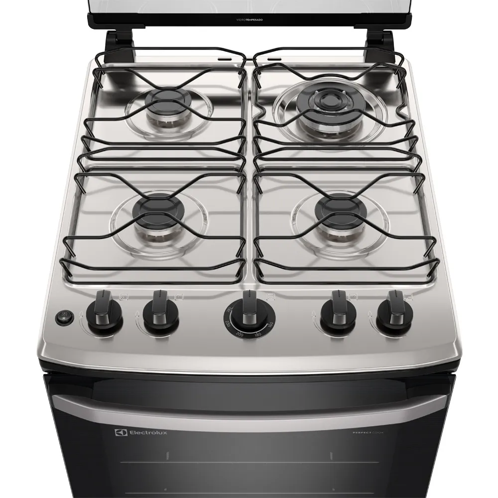 Fogão 4 bocas Electrolux Branco Efficient com Mesa Inox, PerfectCook e VaporBake (FE4IB)