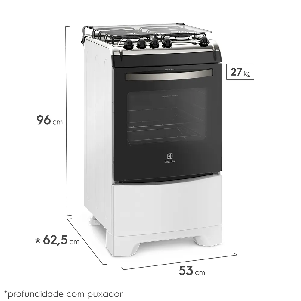 Fogão 4 Bocas Electrolux Branco com Vidro Interno Removível (52LBS)