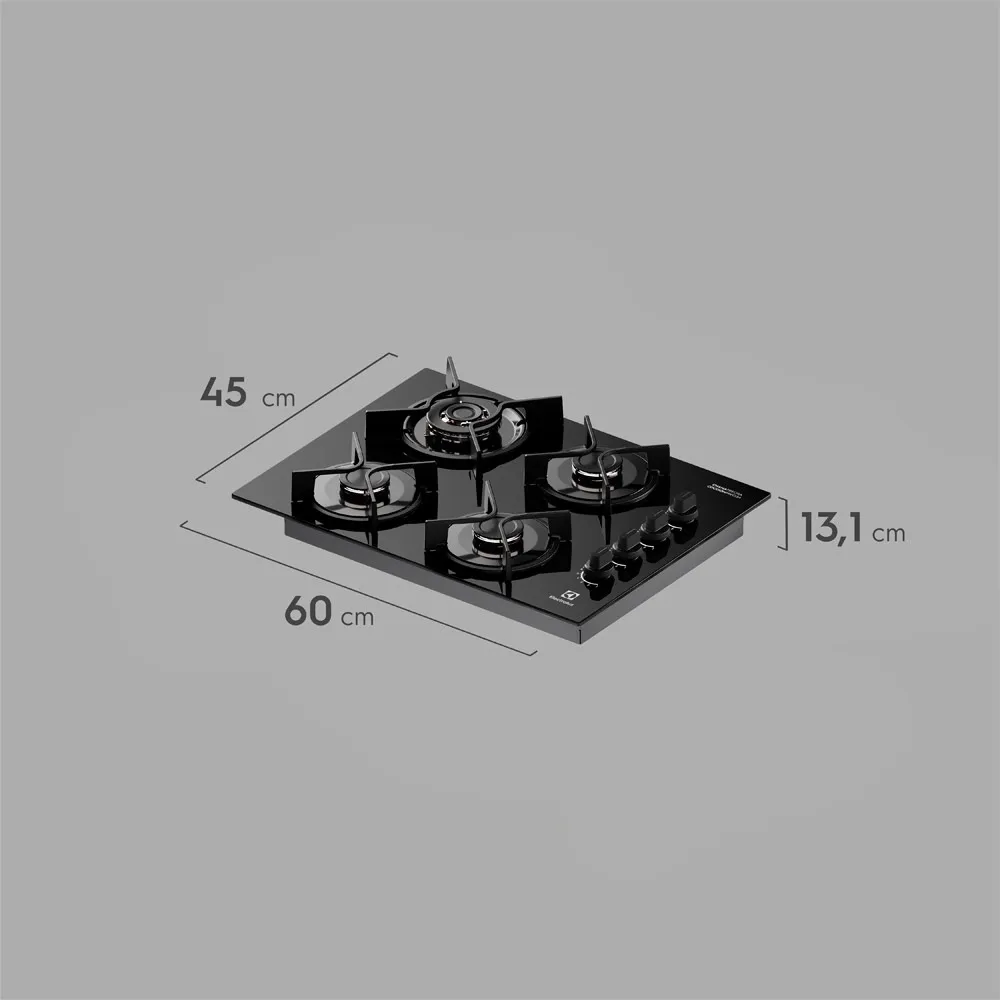 Cooktop 4 Bocas a Gás Electrolux Mesa Vidro Experience Tripla Chama e Grade de Ferro (KE4GC)