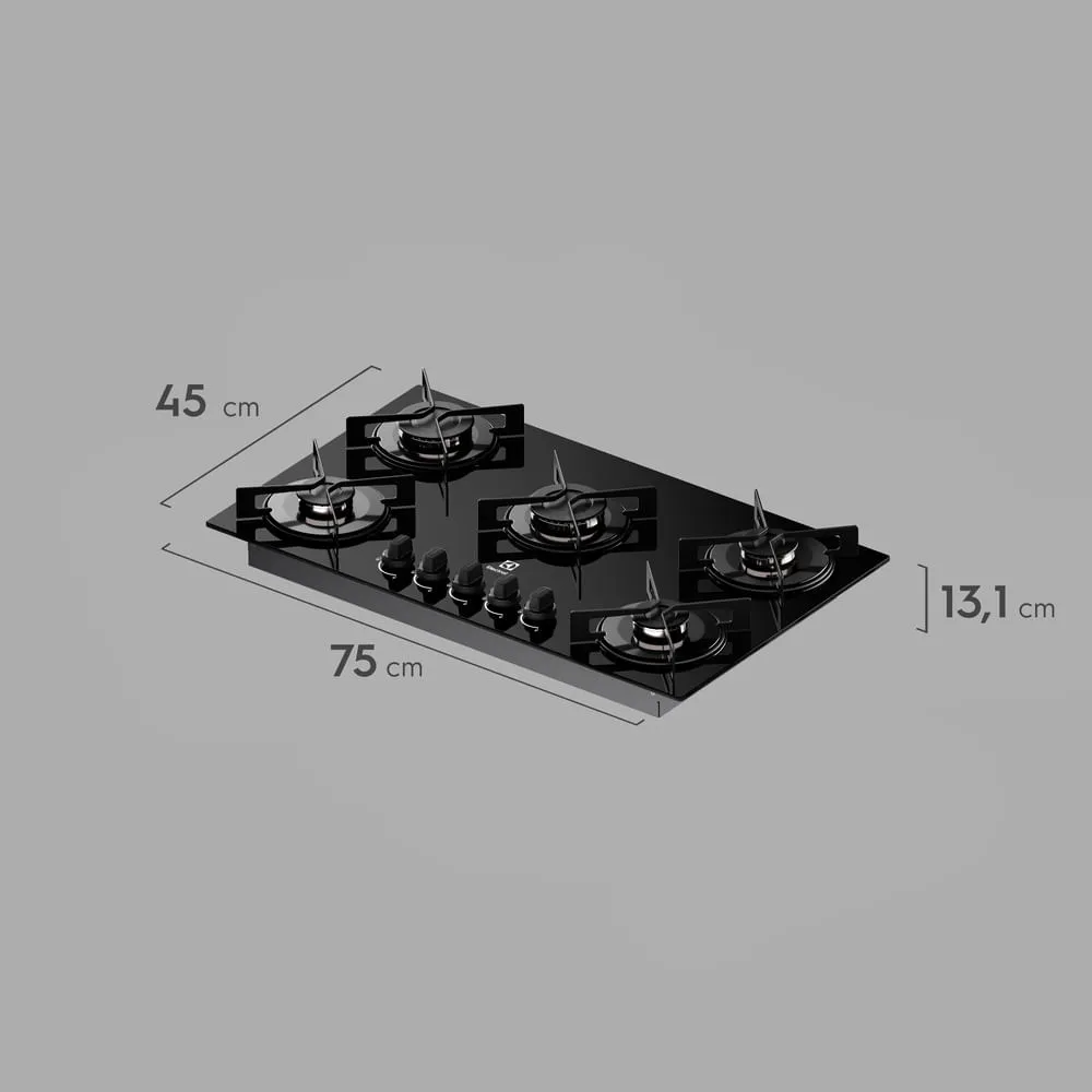 Cooktop 5 Bocas a Gás Electrolux Mesa de Vidro Efficient Grade de Aço Fosco (KE5GR)