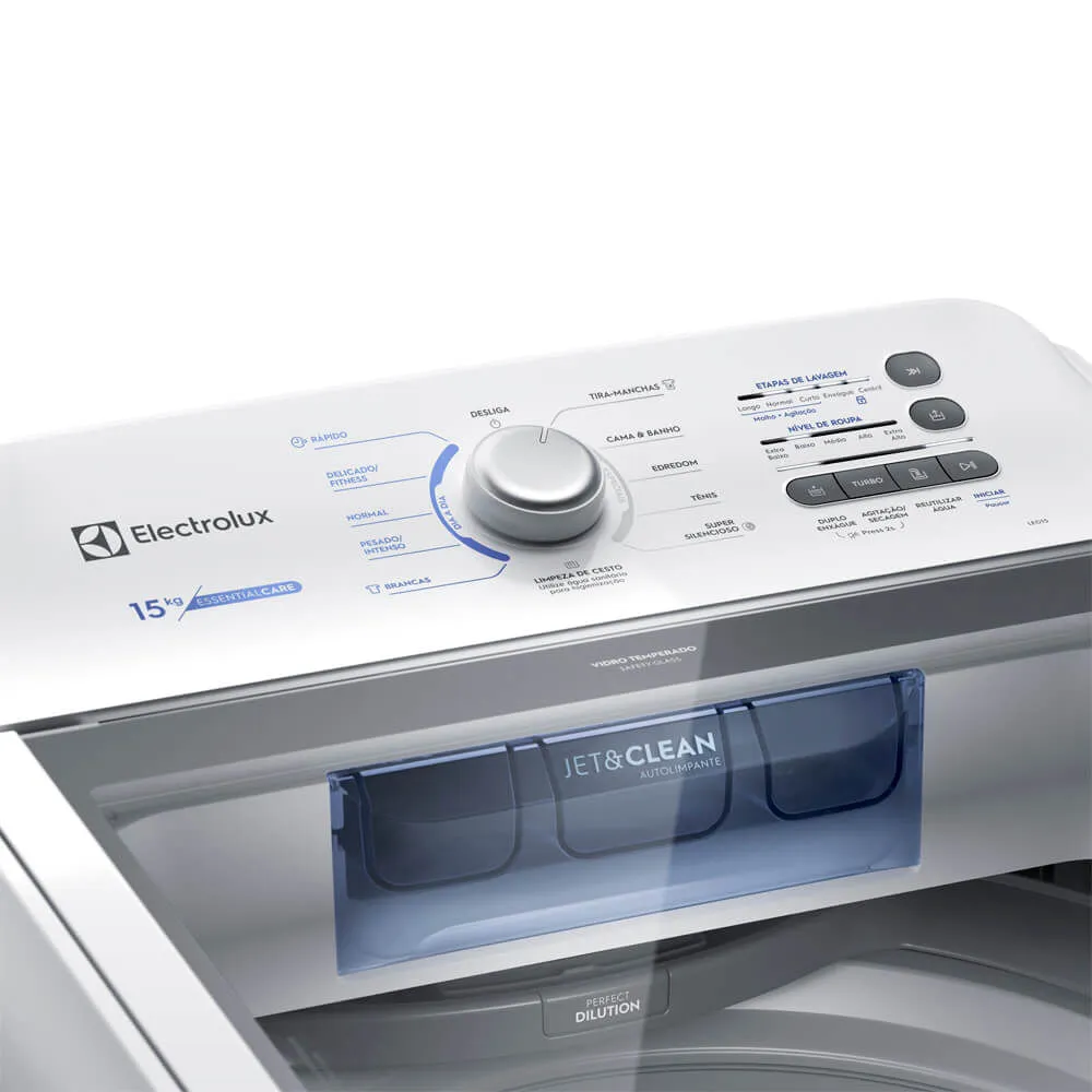 Máquina de Lavar Electrolux 15kg Branca Essential Care com Cesto Inox e Jet&Clean (LED15)