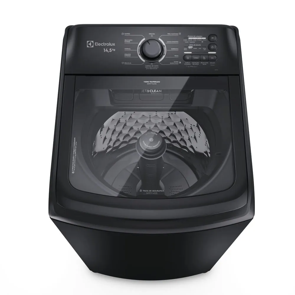 Máquina de Lavar Electrolux 14,5kg Preta Efficient Cesto Inox, Jet&Clean e Filtro Fiapos (LEP15)