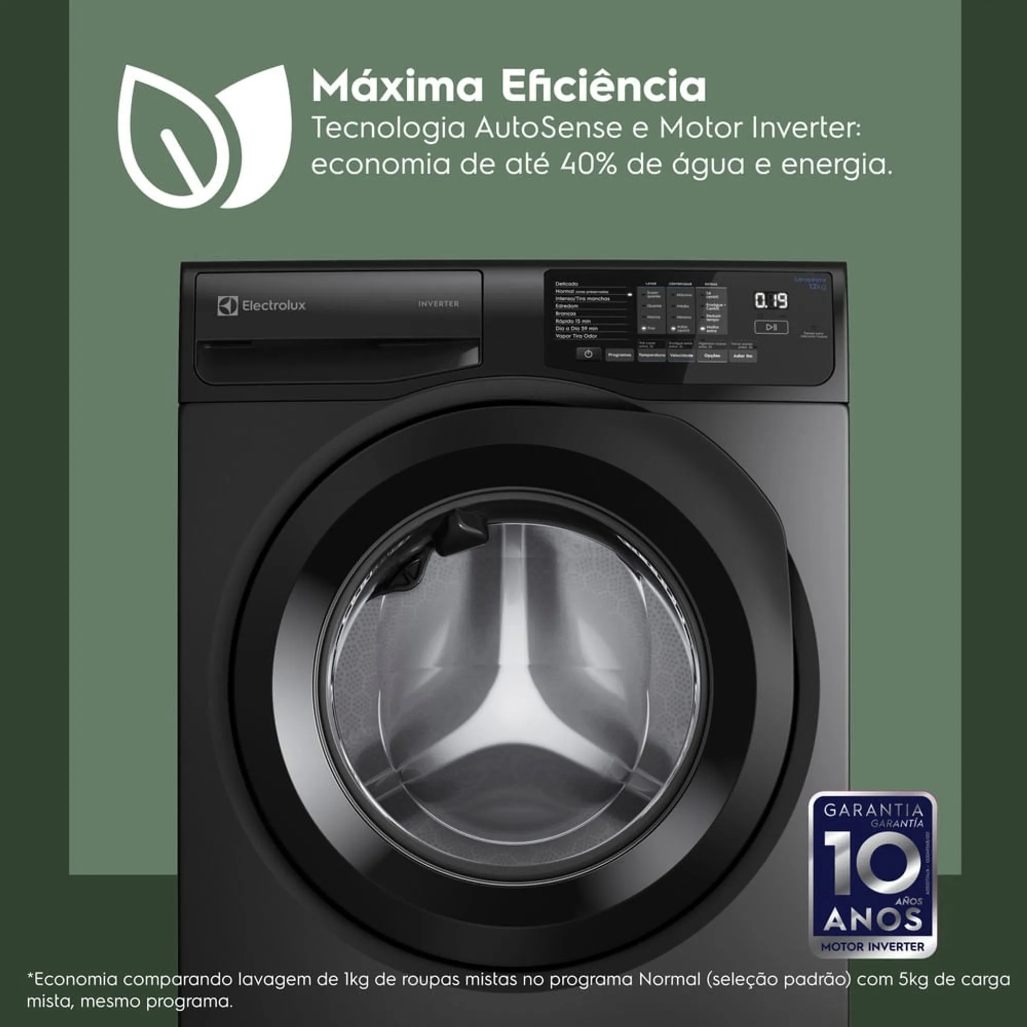 Máquina de Lavar Frontal Electrolux 12kg Cinza Ônix Inverter com Água Quente e Lavagem Inteligente (LFC12)