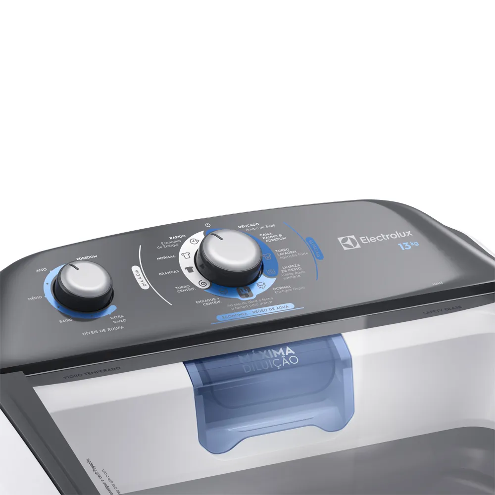 Máquina de Lavar Electrolux 13kg Branca Efficient Duplo Dispenser, Cesto Inox e Máxima Diluição (LDA13)