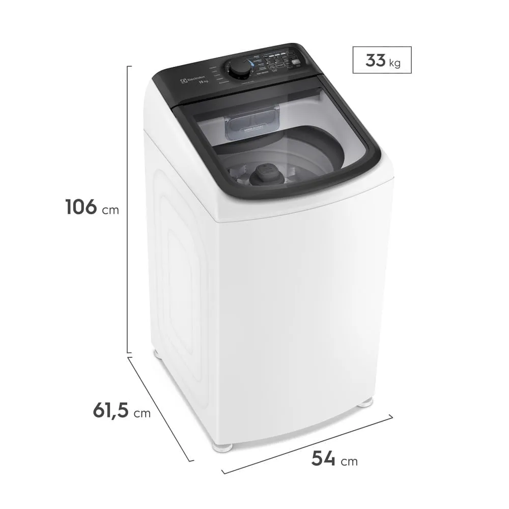 Máquina de Lavar Electrolux Efficient 13kg Branca Compacta, Pré-diluição e MaxFilter (LEM13)