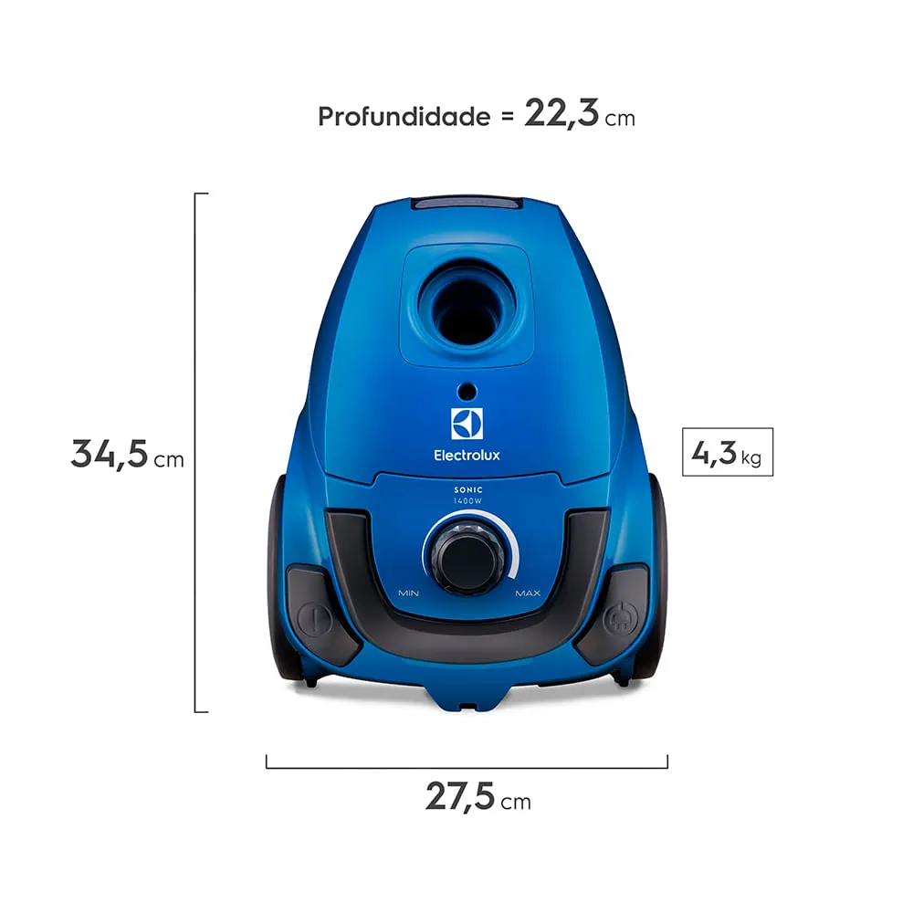 Aspirador de Pó com Saco Electrolux 1400W Compacto Sonic com tripla filtragem Azul (SON10)