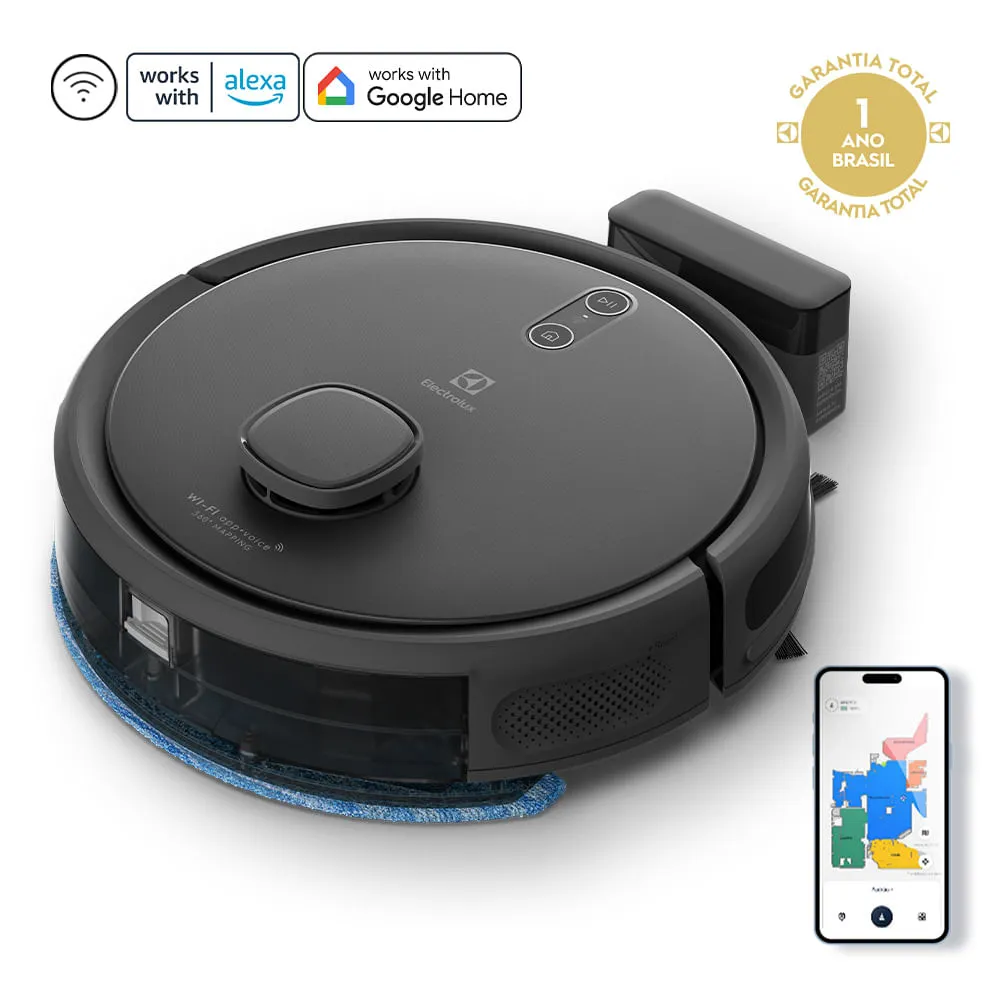 Robô Aspirador Electrolux 4 em 1 Wi-Fi Experience até 1h40 Mapeamento Preto (ERB60)