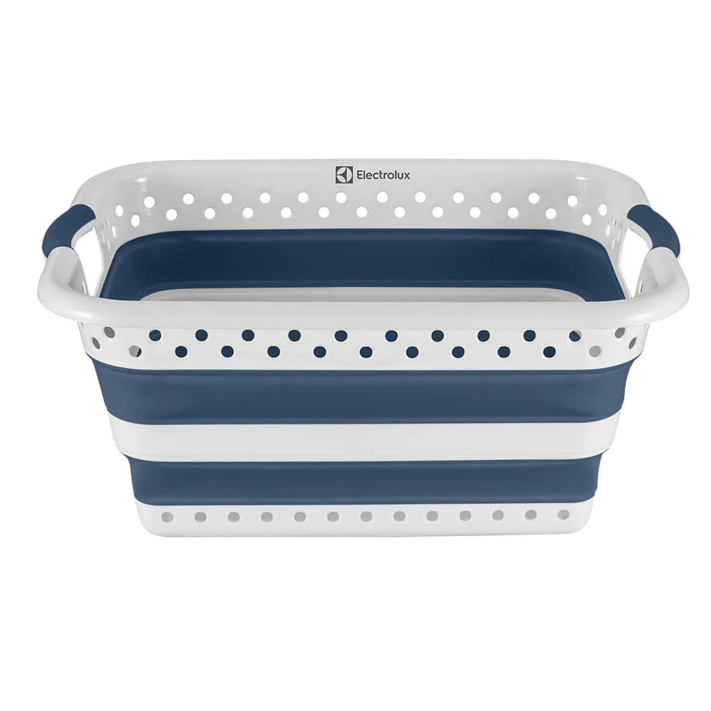 Kit Cesto para Roupas Dobrável Electrolux 40 Litros Branco e Azul + 2 Potes Herméticos Organizadores Electrolux Experience Empilhável Modular 1,75L