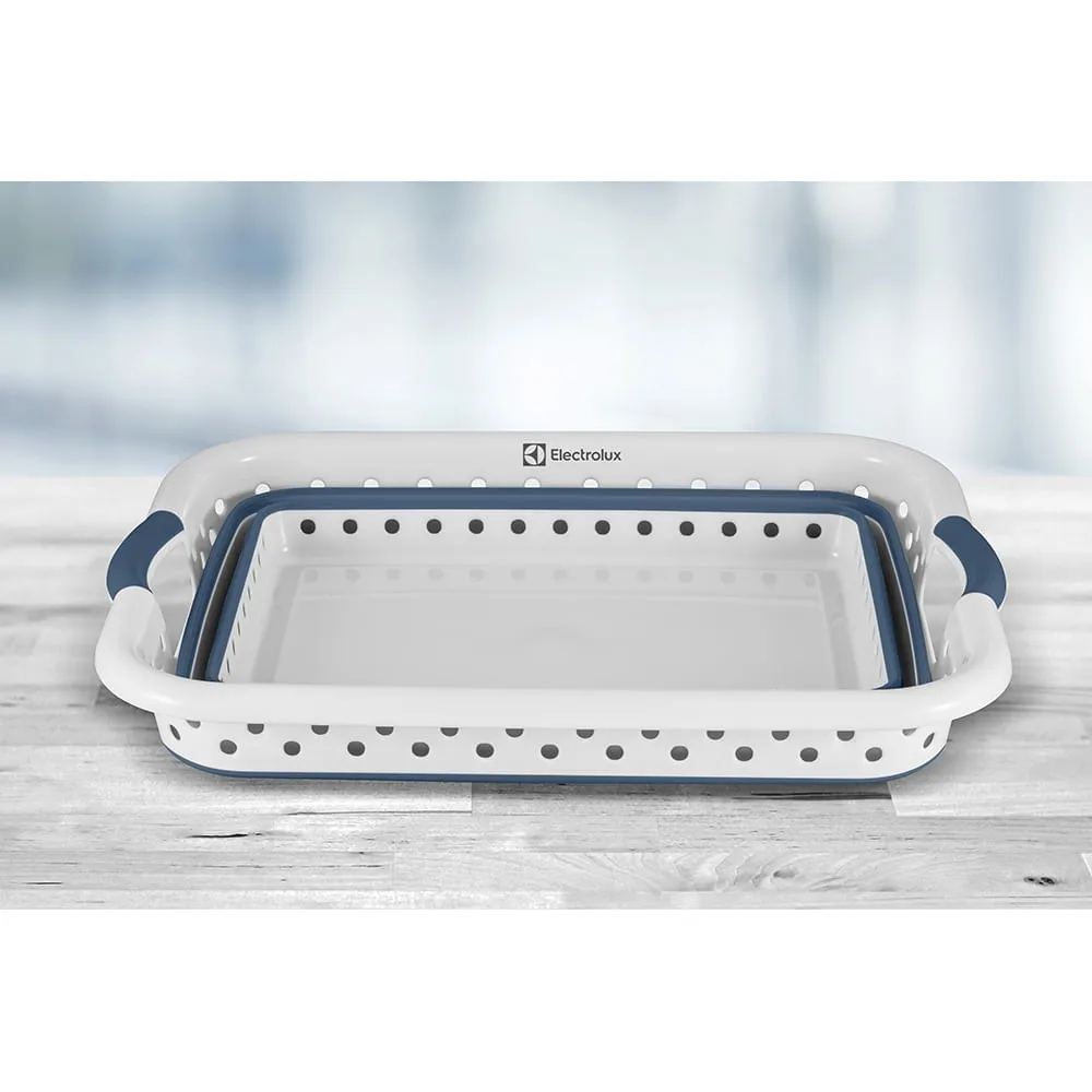 Kit Cesto para Roupas Dobrável Electrolux 40 Litros Branco e Azul + 2 Potes Herméticos Organizadores Electrolux Experience Empilhável Modular 1,75L